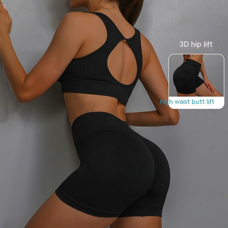 Ensemble de sport yoga 2 pièces respirant, short rehausse-hanches et soutien-gorge dos nu pour femme