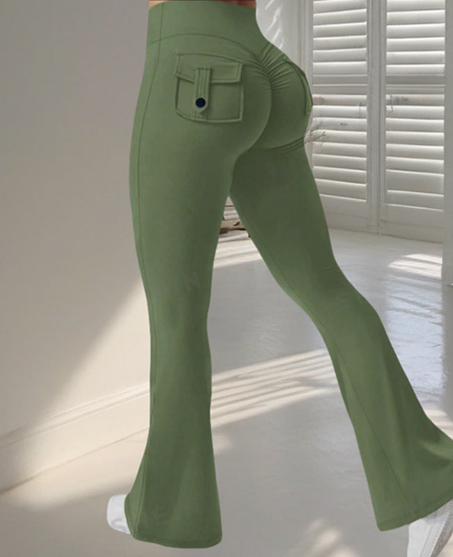 Yoga-Fitness-Hosen mit Schlag und Taschen, Ins Fashion, schmale hohe Taille, Sporthosen, Scrunch Butt Booty Workout Lifting Leggings