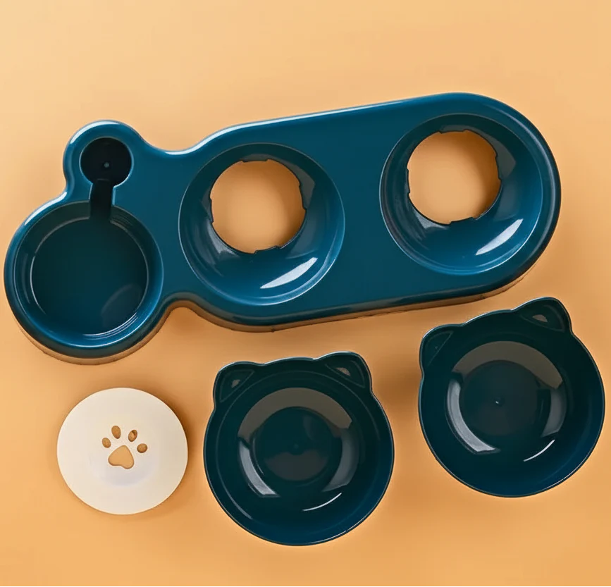 3-in-1 Erhöhtes Katzennapf-Set mit Wasserspender