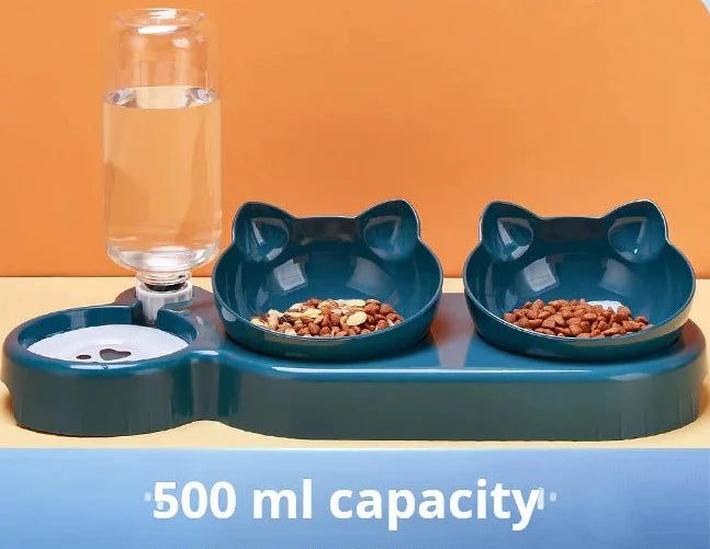 3-in-1 Erhöhtes Katzennapf-Set mit Wasserspender