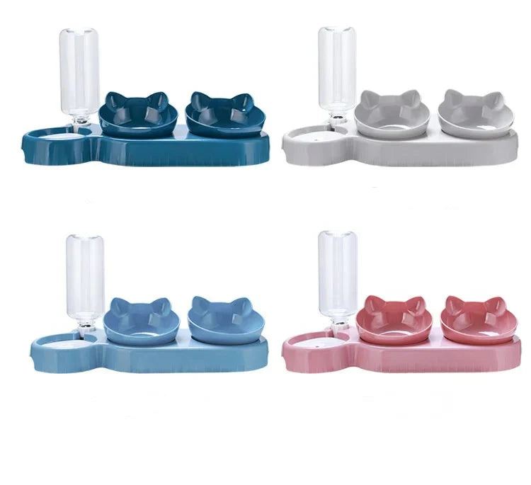 3-in-1 Erhöhtes Katzennapf-Set mit Wasserspender