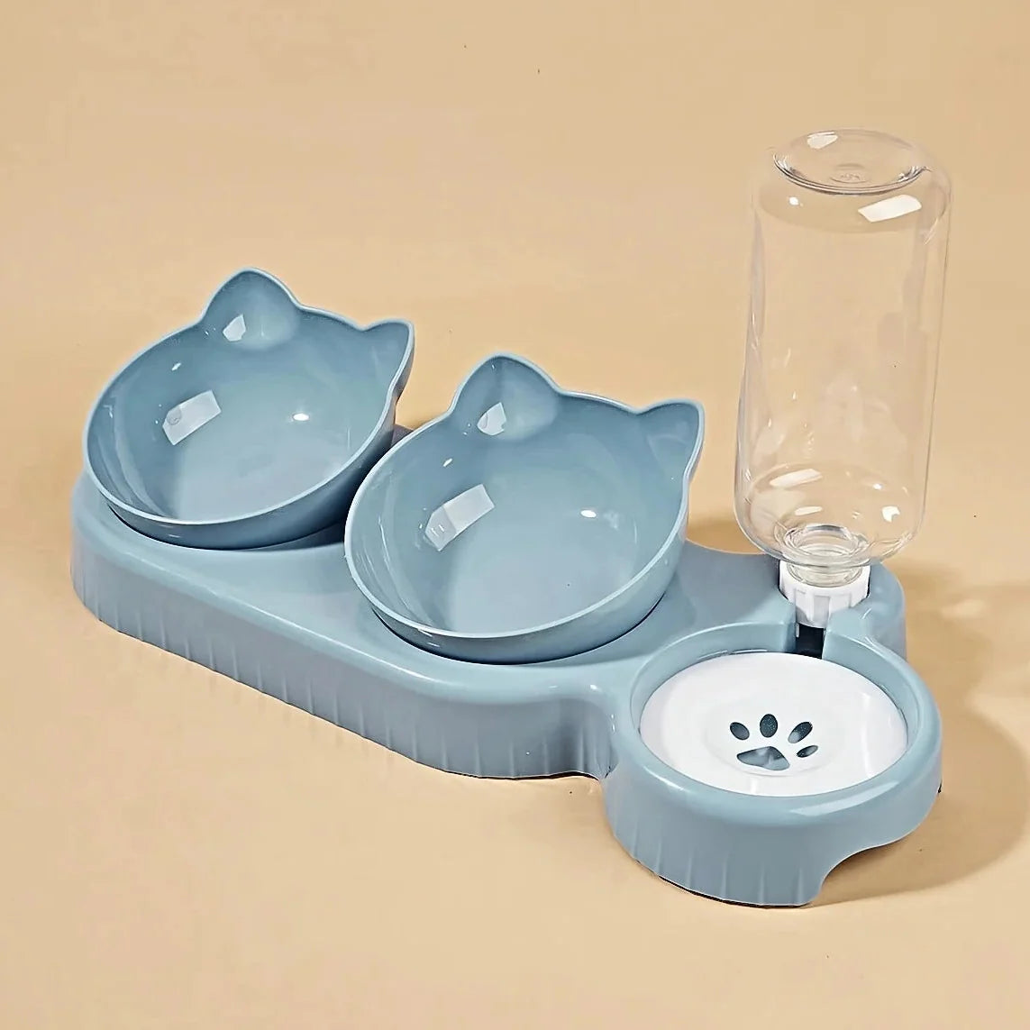 3-in-1 Erhöhtes Katzennapf-Set mit Wasserspender