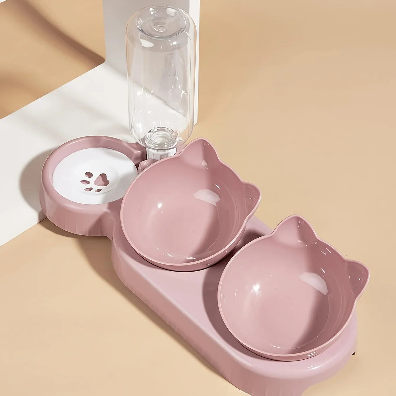 3-in-1 Erhöhtes Katzennapf-Set mit Wasserspender