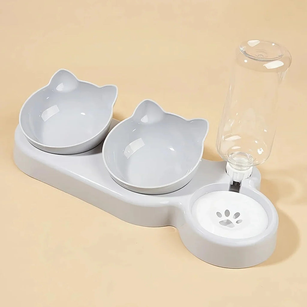 3-in-1 Erhöhtes Katzennapf-Set mit Wasserspender