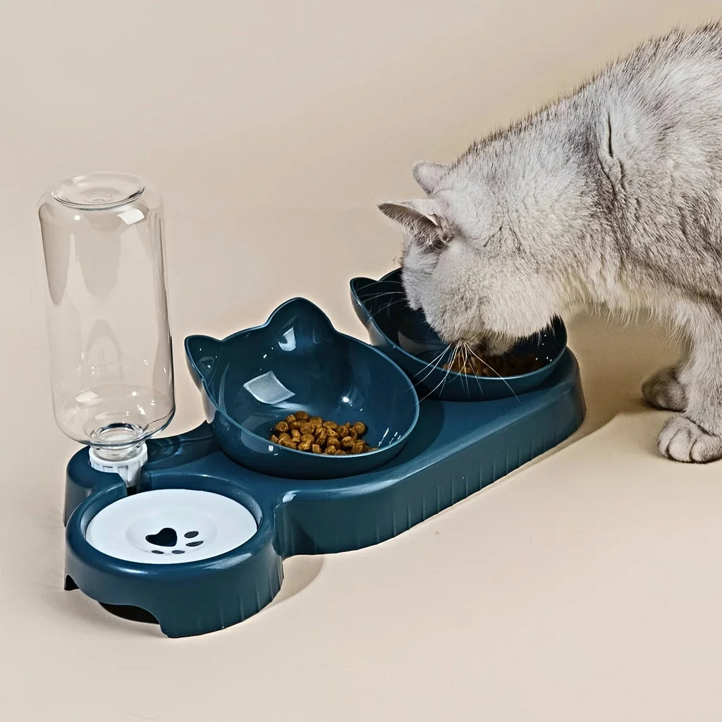 3-in-1 Erhöhtes Katzennapf-Set mit Wasserspender