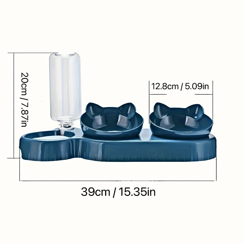 3-in-1 Erhöhtes Katzennapf-Set mit Wasserspender