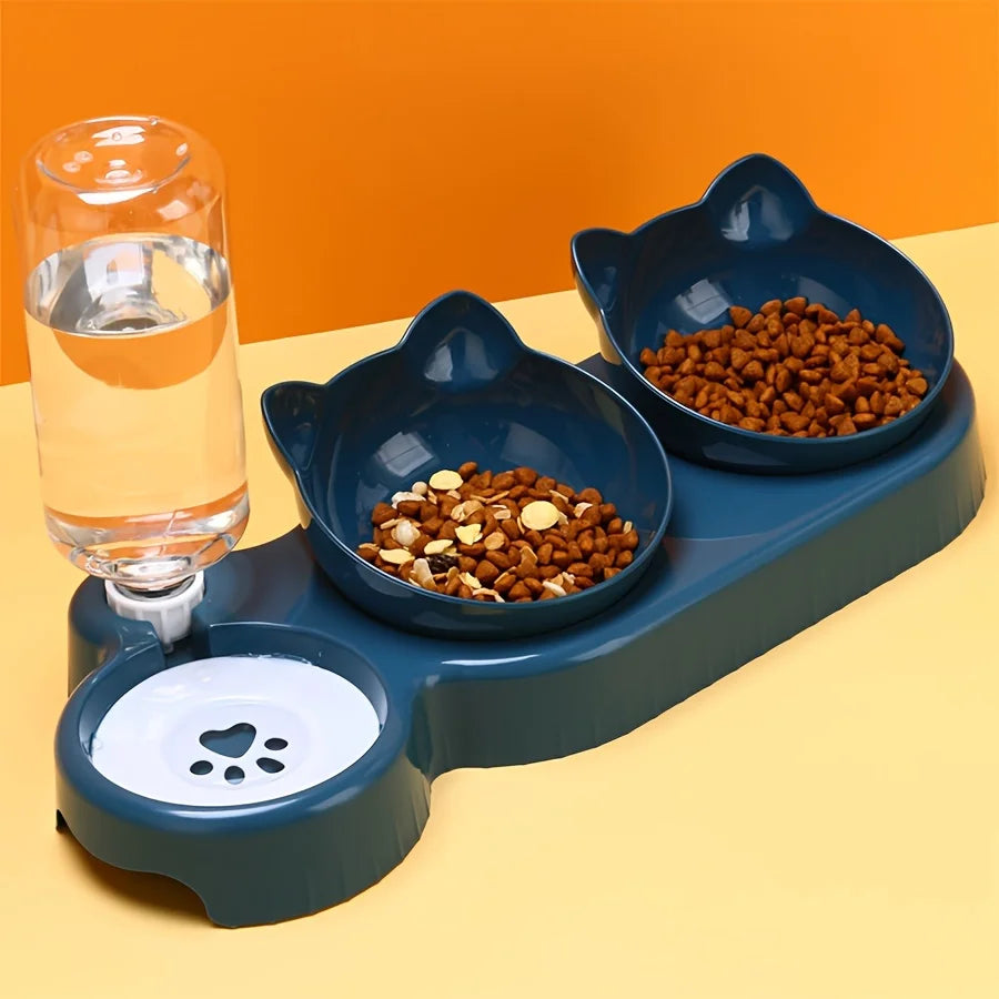 3-in-1 Erhöhtes Katzennapf-Set mit Wasserspender