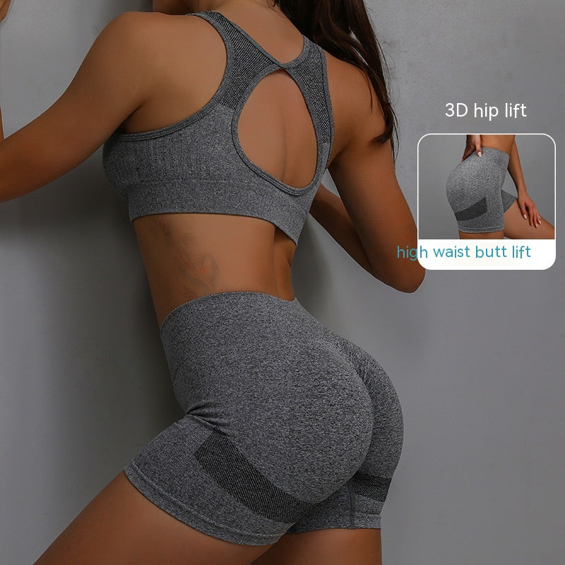 2tlg. Sport-Fitness-Yoga-Anzug, atmungsaktive Hip-Lifting-Shorts und hohler Rücken-BH, Damenbekleidung