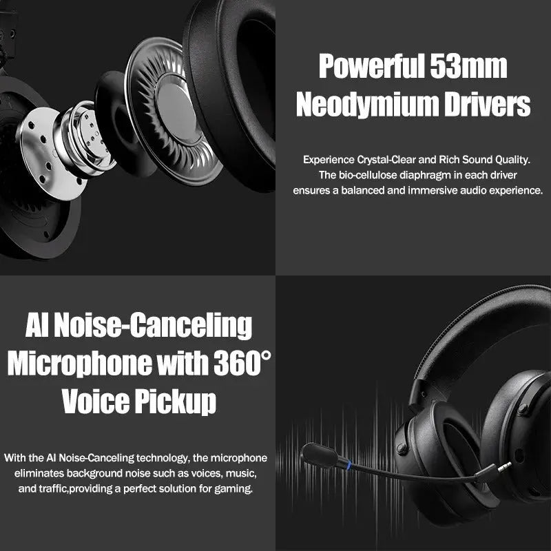 Professionelles kabelloses 7.1 Gaming-Headset - TOPSPEED, 4 Modi, KI-Mikrofon