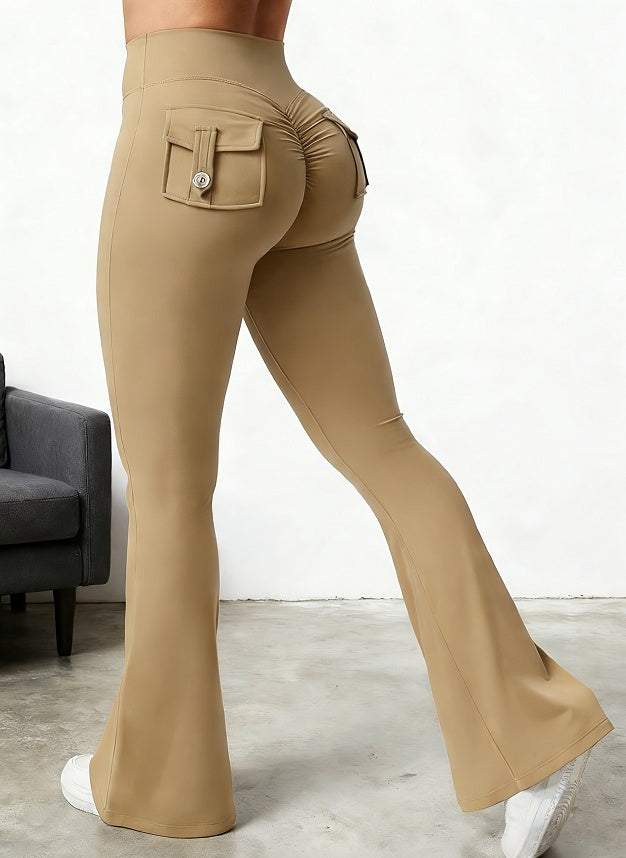 Yoga-Fitness-Hosen mit Schlag und Taschen, Ins Fashion, schmale hohe Taille, Sporthosen, Scrunch Butt Booty Workout Lifting Leggings