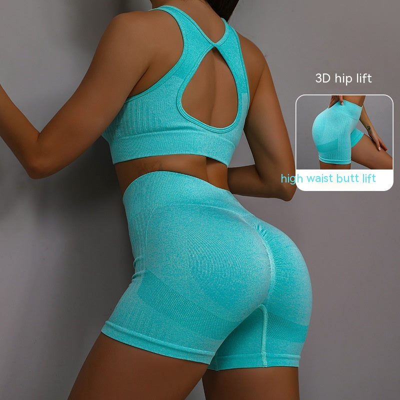 2tlg. Sport-Fitness-Yoga-Anzug, atmungsaktive Hip-Lifting-Shorts und hohler Rücken-BH, Damenbekleidung