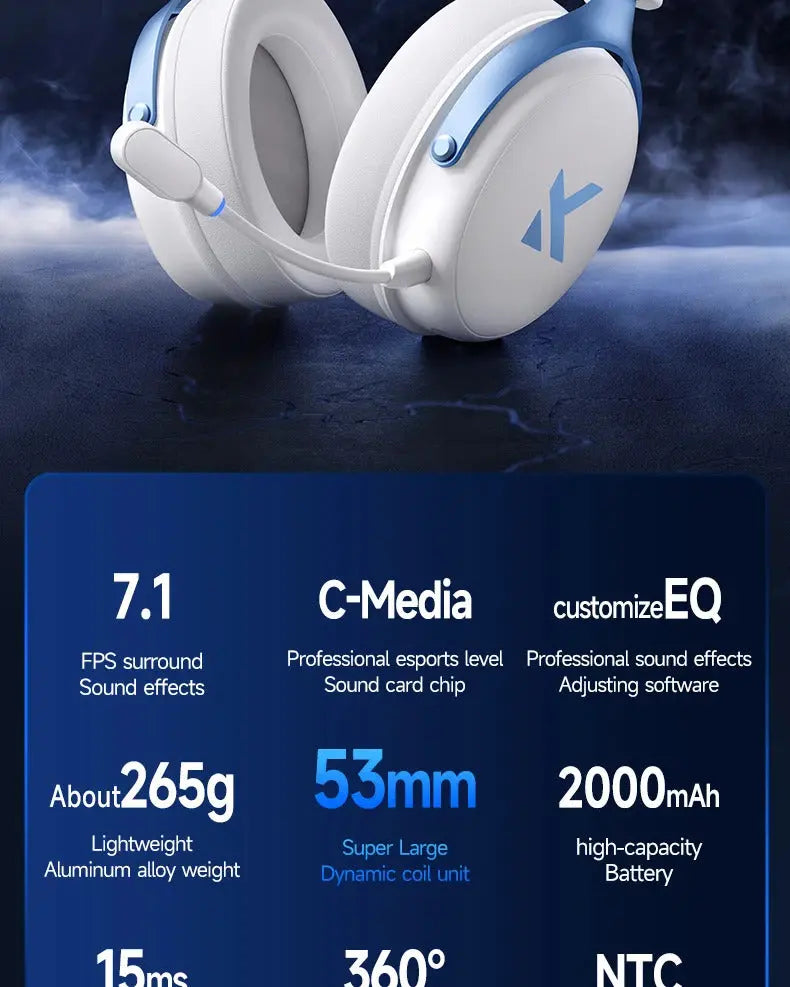 Professionelles kabelloses 7.1 Gaming-Headset - TOPSPEED, 4 Modi, KI-Mikrofon