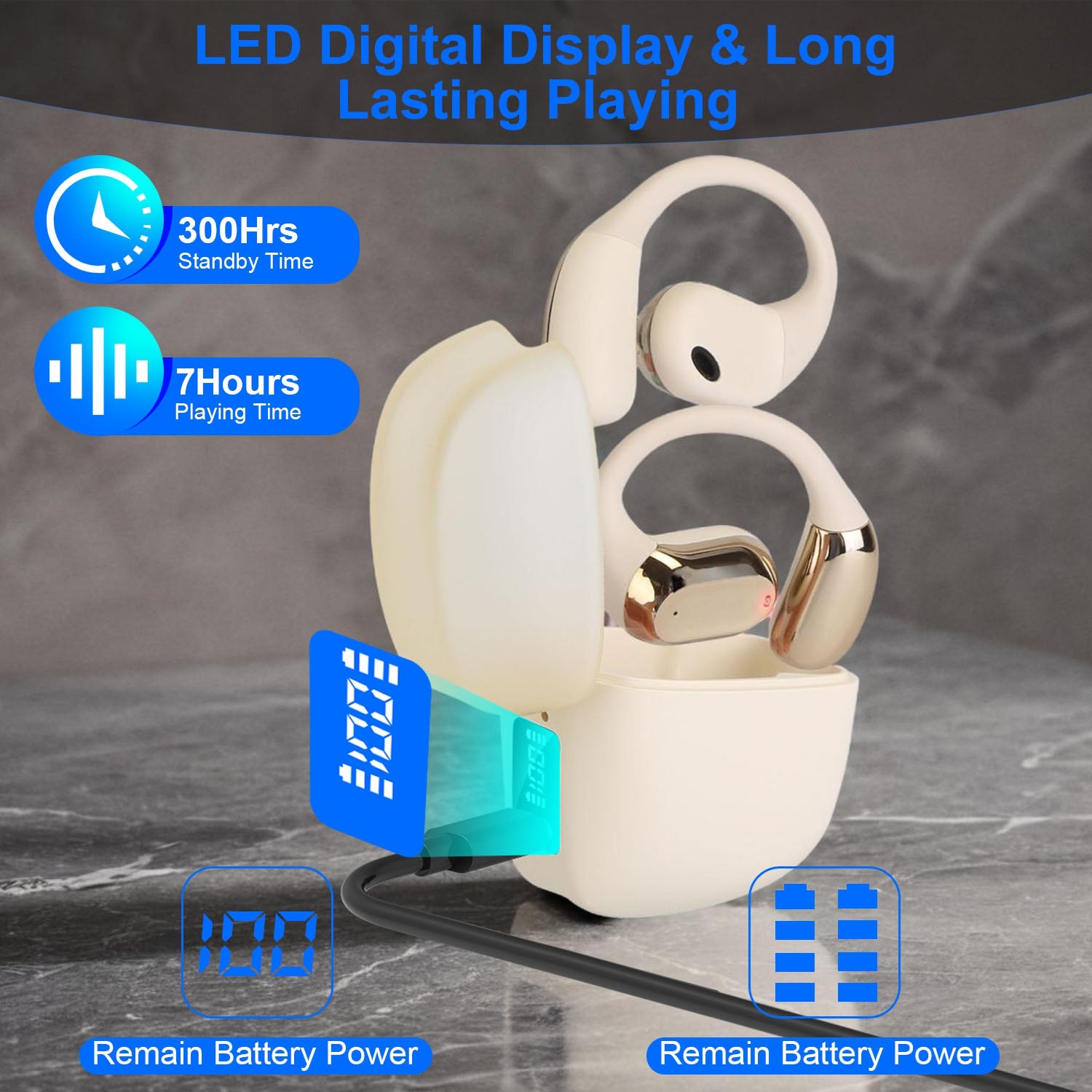1 Satz kabellose V5.4 Open-Ear-Ohrhörer mit Ohrbügel, LED-Display-Ladecase, IPX5 wasserdicht, 300 Std. Standby-Zeit, Touch-Steuerung, Stereo-Sportkopfhörer für Training und Laufen