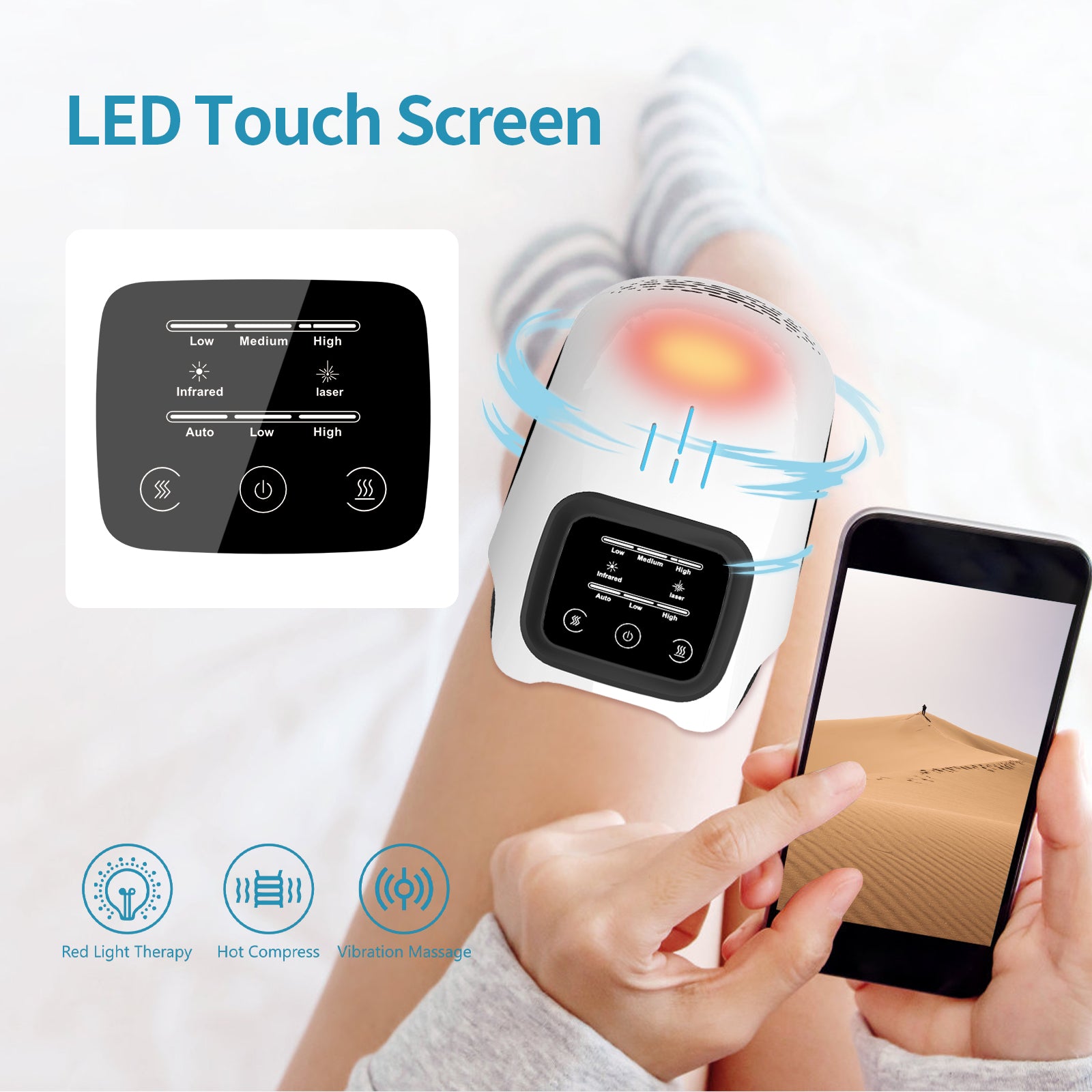 Intelligentes Knie-Massagegerät für den Heimgebrauch, elektrisch, intelligent, knetend, wärmend, wiederaufladbar, zur Schmerzlinderung, Infrarot-Laser-Vibrations-Knie-Massagegerät