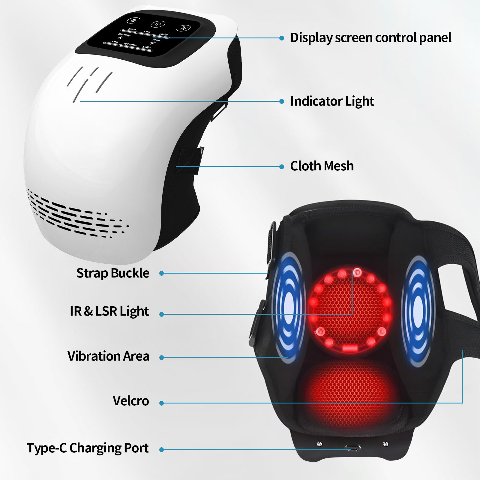 Intelligentes Knie-Massagegerät für den Heimgebrauch, elektrisch, intelligent, knetend, wärmend, wiederaufladbar, zur Schmerzlinderung, Infrarot-Laser-Vibrations-Knie-Massagegerät