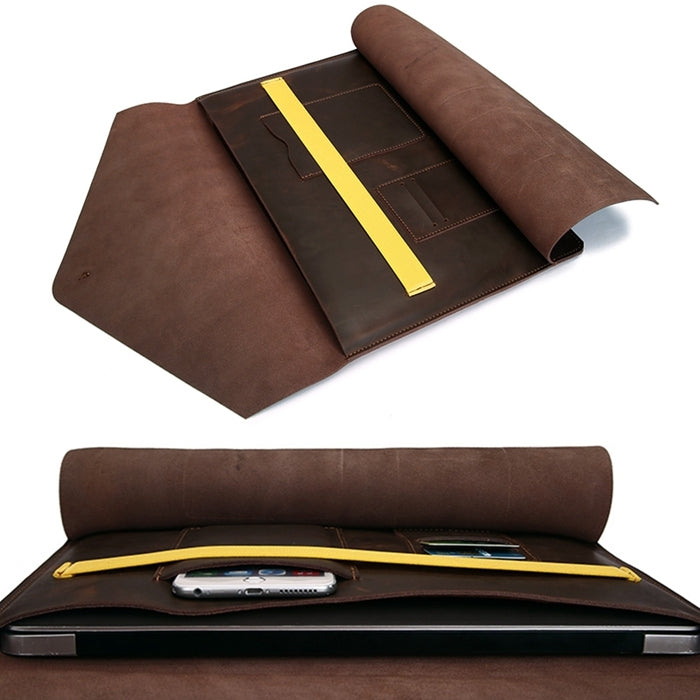 Universelle Echtleder Business Laptop Tablet Tasche, für 13,3 Zoll und kleinere Macbooks, Samsung, Lenovo, Sony, DELL Alienware, CHUWI, ASUS, HP (Gelb)