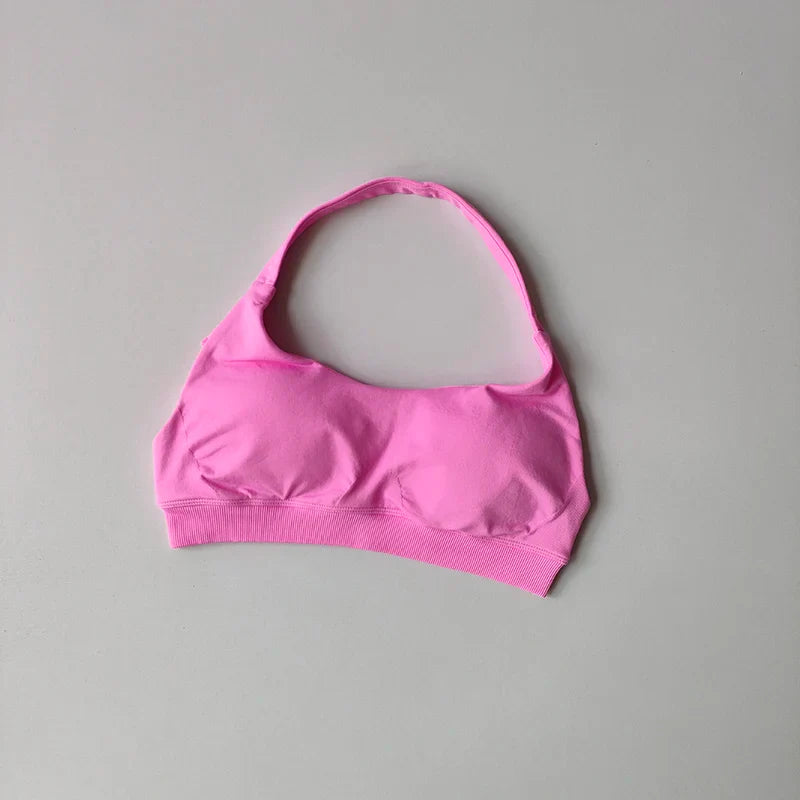 Soutien-gorge de sport rembourré – Soutien-gorge d'entraînement sans couture antichoc avec bretelles tour de cou, maintien moyen