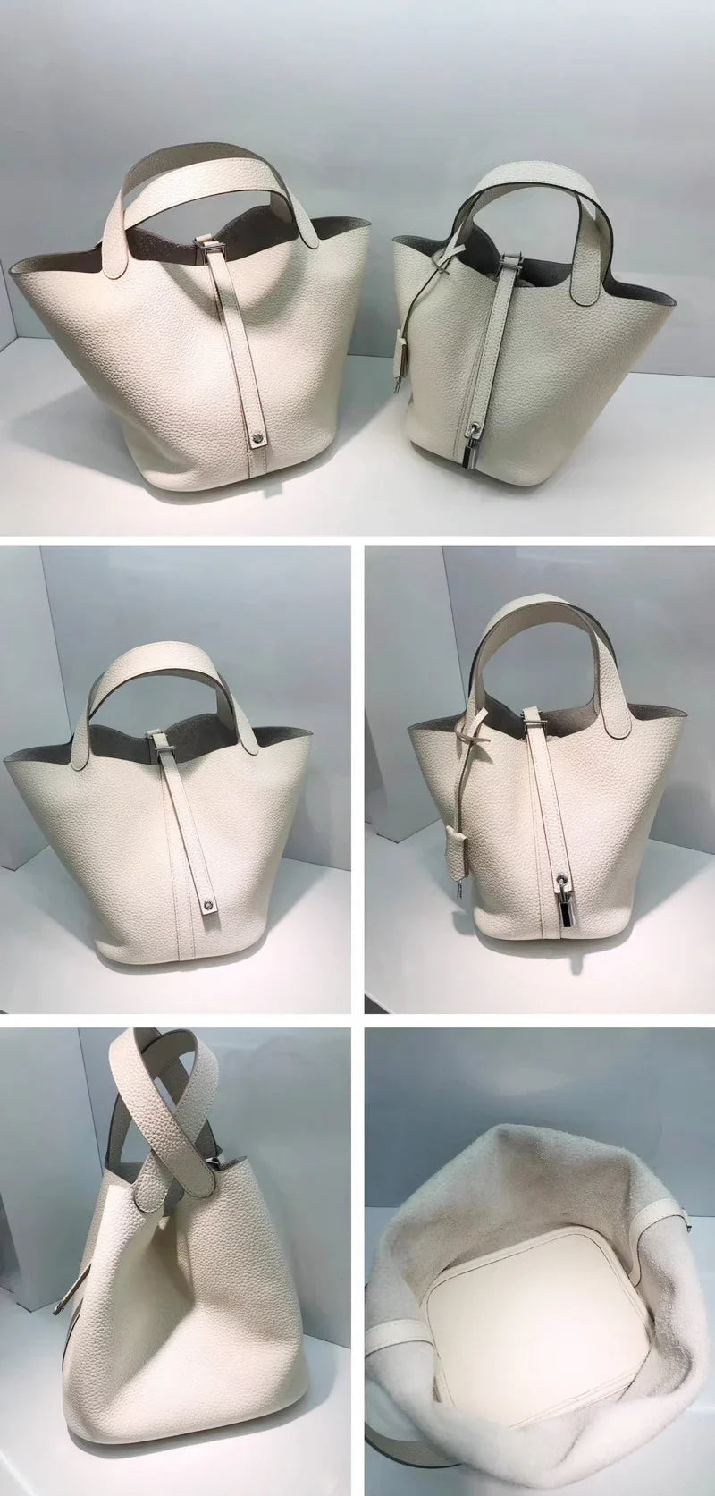 Damen Leder Eimer Tasche - Handtasche aus echtem Leder | Große Tragetasche mit silbernen Beschlägen