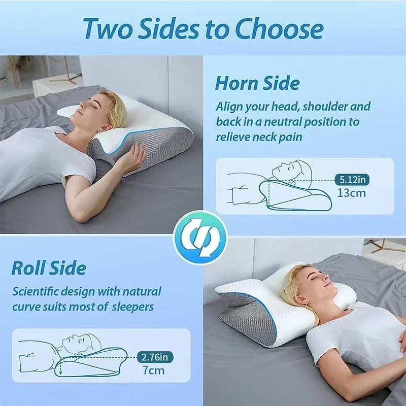 Neues 2-in-1 Ergonomisches Memory Foam Kissen, Hilfe bei Schlaf, Nackenschutz, zervikales orthopädisches Reise-Nackenkissen zum Schlafen für Zuhause