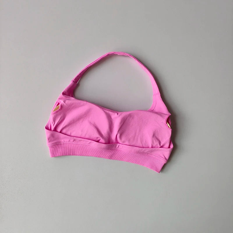 Soutien-gorge de sport rembourré – Soutien-gorge d'entraînement sans couture antichoc avec bretelles tour de cou, maintien moyen