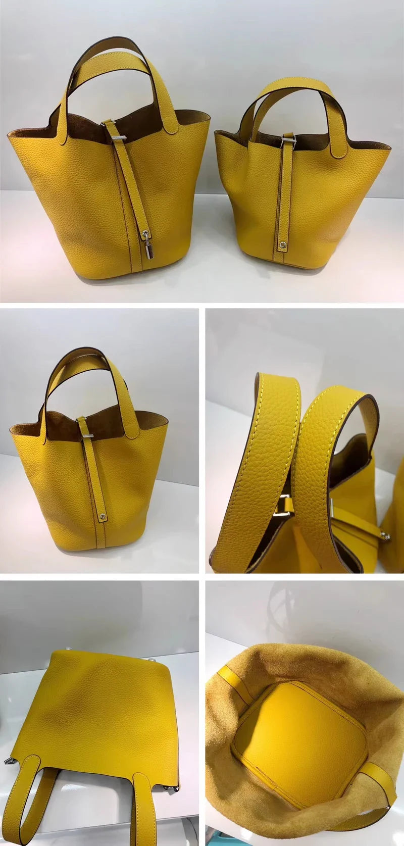 Damen Leder Eimer Tasche - Handtasche aus echtem Leder | Große Tragetasche mit silbernen Beschlägen