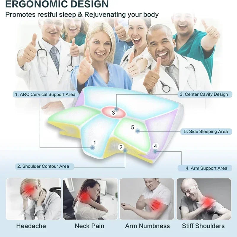Neues 2-in-1 Ergonomisches Memory Foam Kissen, Hilfe bei Schlaf, Nackenschutz, zervikales orthopädisches Reise-Nackenkissen zum Schlafen für Zuhause
