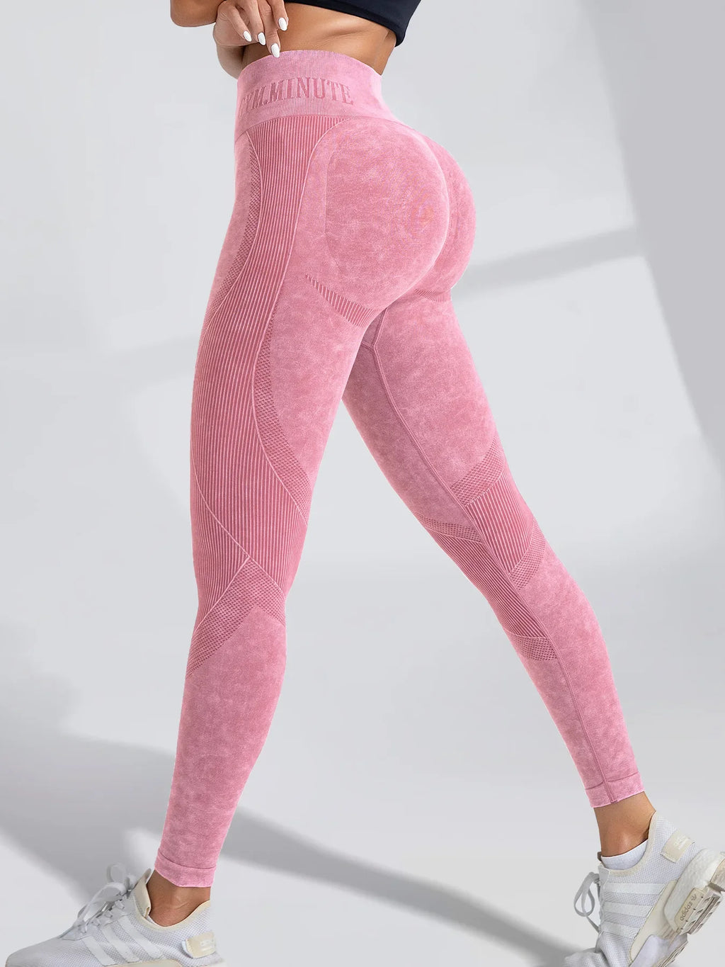 Nahtlose Damen-Gym-High-Waist-Yogahose, Hüftstraffung, Outdoor-Sport, enge Taille, Buchstabe, Sandgewaschene Hose, Trainings-Yoga-Leggings