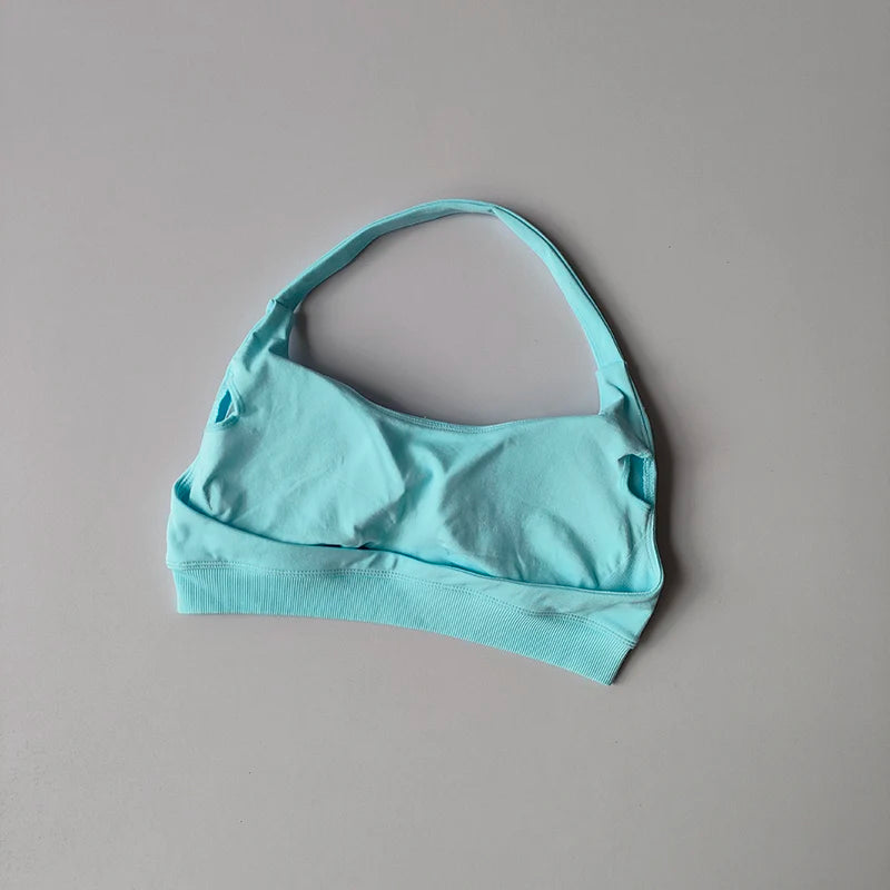 Soutien-gorge de sport rembourré – Soutien-gorge d'entraînement sans couture antichoc avec bretelles tour de cou, maintien moyen
