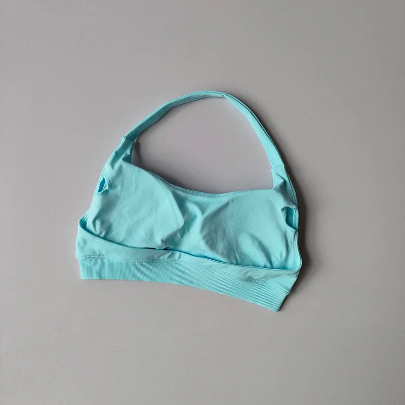 Soutien-gorge de sport rembourré – Soutien-gorge d'entraînement sans couture antichoc avec bretelles tour de cou, maintien moyen