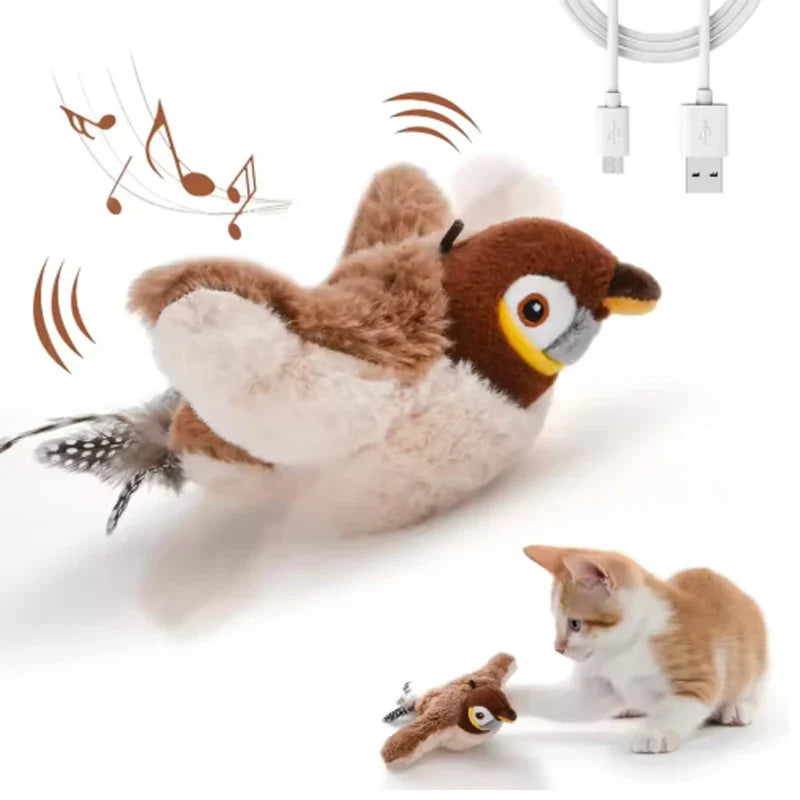 Heißes simuliertes Vogel-Katzenspielzeug Interaktives Spielzeug Hund wiederaufladbarer zwitschernder flatternder Vogel (nicht fliegend) Berührungsaktiviertes Plüsch-Haustierspielzeug