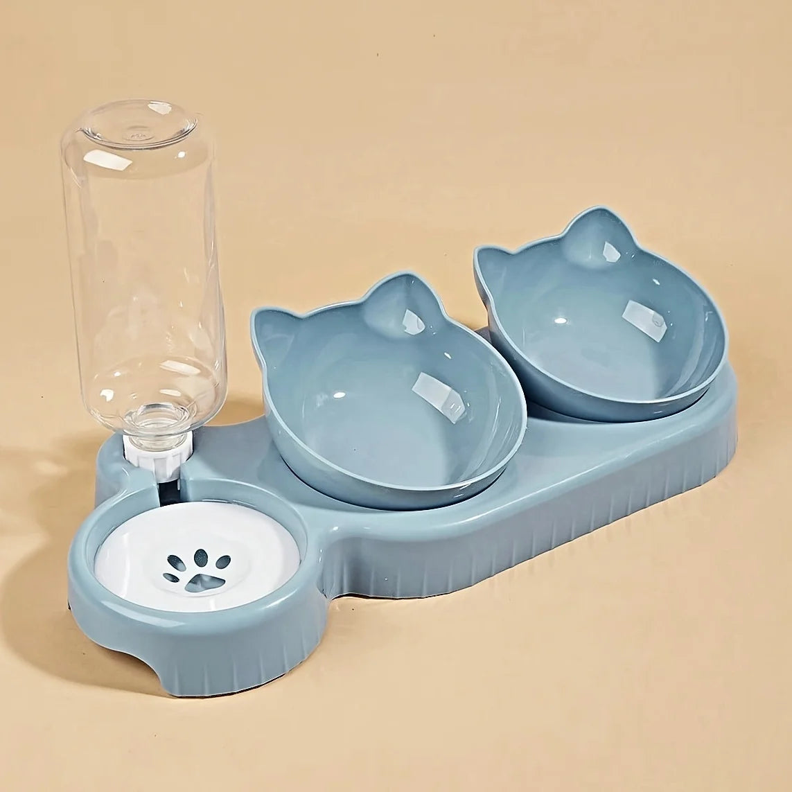 3-in-1 Erhöhtes Katzennapf-Set mit Wasserspender