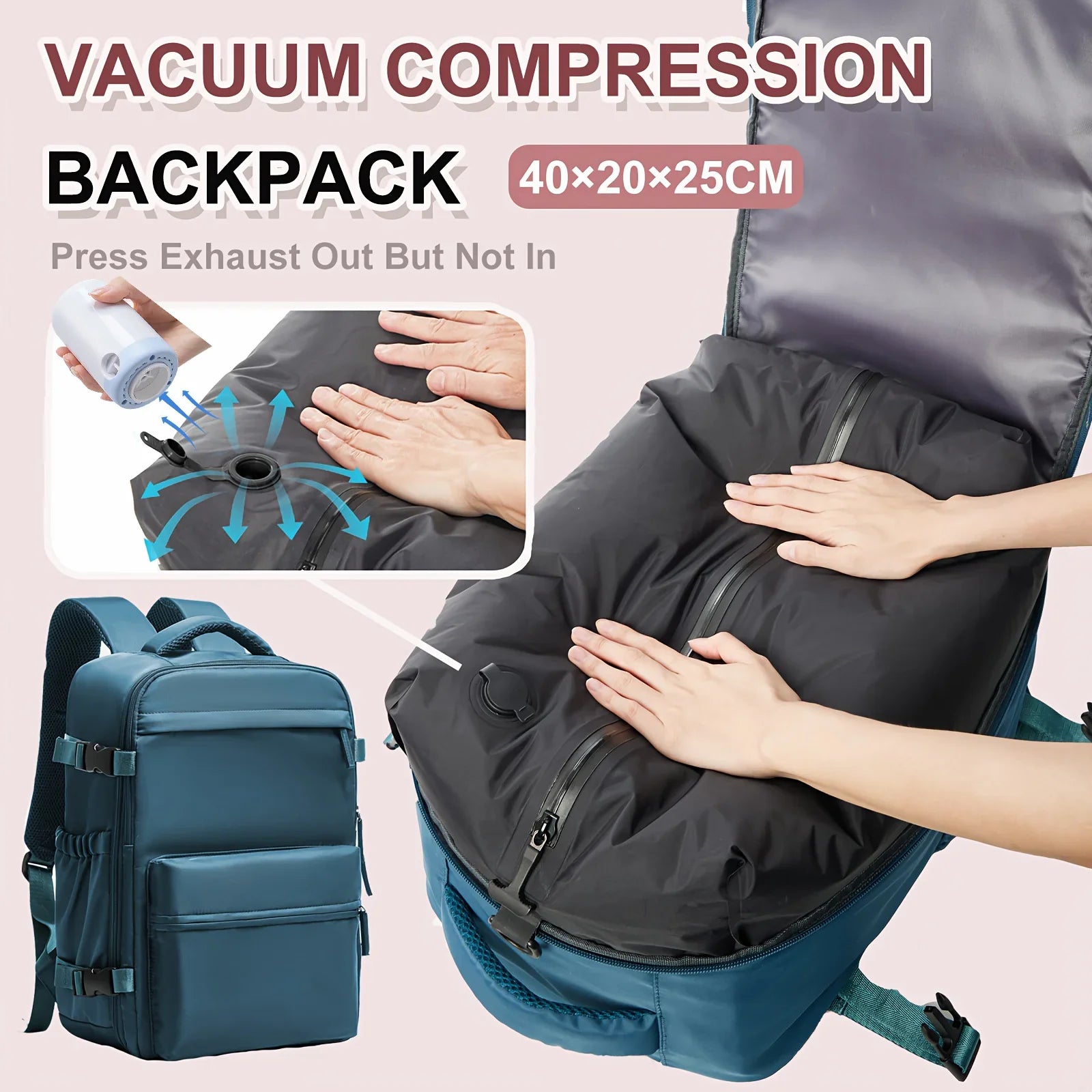 Vakuum-Kompressions-Reiserucksack – erweiterbares Handgepäck, 20–35 l