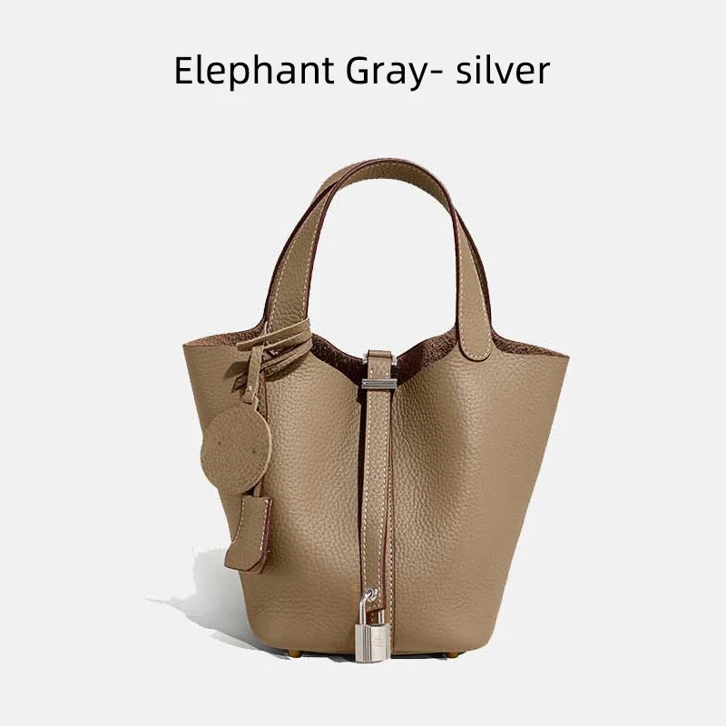 Sac Seau en Cuir pour Femme - Sac à Main en Cuir Véritable | Grand Sac Fourre-Tout avec Ferrure Argentée