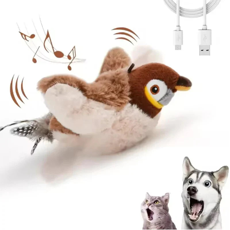 Heißes simuliertes Vogel-Katzenspielzeug Interaktives Spielzeug Hund wiederaufladbarer zwitschernder flatternder Vogel (nicht fliegend) Berührungsaktiviertes Plüsch-Haustierspielzeug