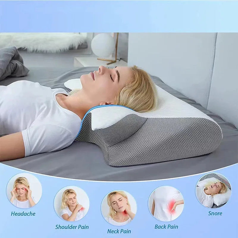 Neues 2-in-1 Ergonomisches Memory Foam Kissen, Hilfe bei Schlaf, Nackenschutz, zervikales orthopädisches Reise-Nackenkissen zum Schlafen für Zuhause