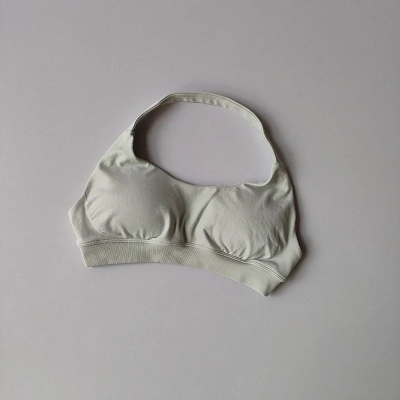 Soutien-gorge de sport rembourré – Soutien-gorge d'entraînement sans couture antichoc avec bretelles tour de cou, maintien moyen