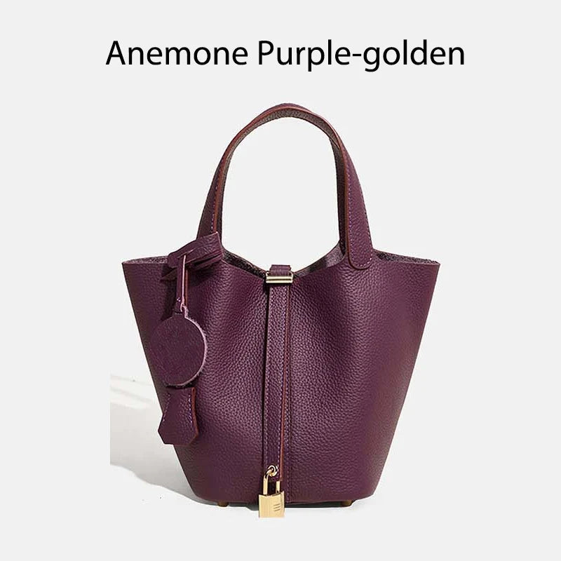 Damen Leder Eimer Tasche - Handtasche aus echtem Leder | Große Tragetasche mit silbernen Beschlägen