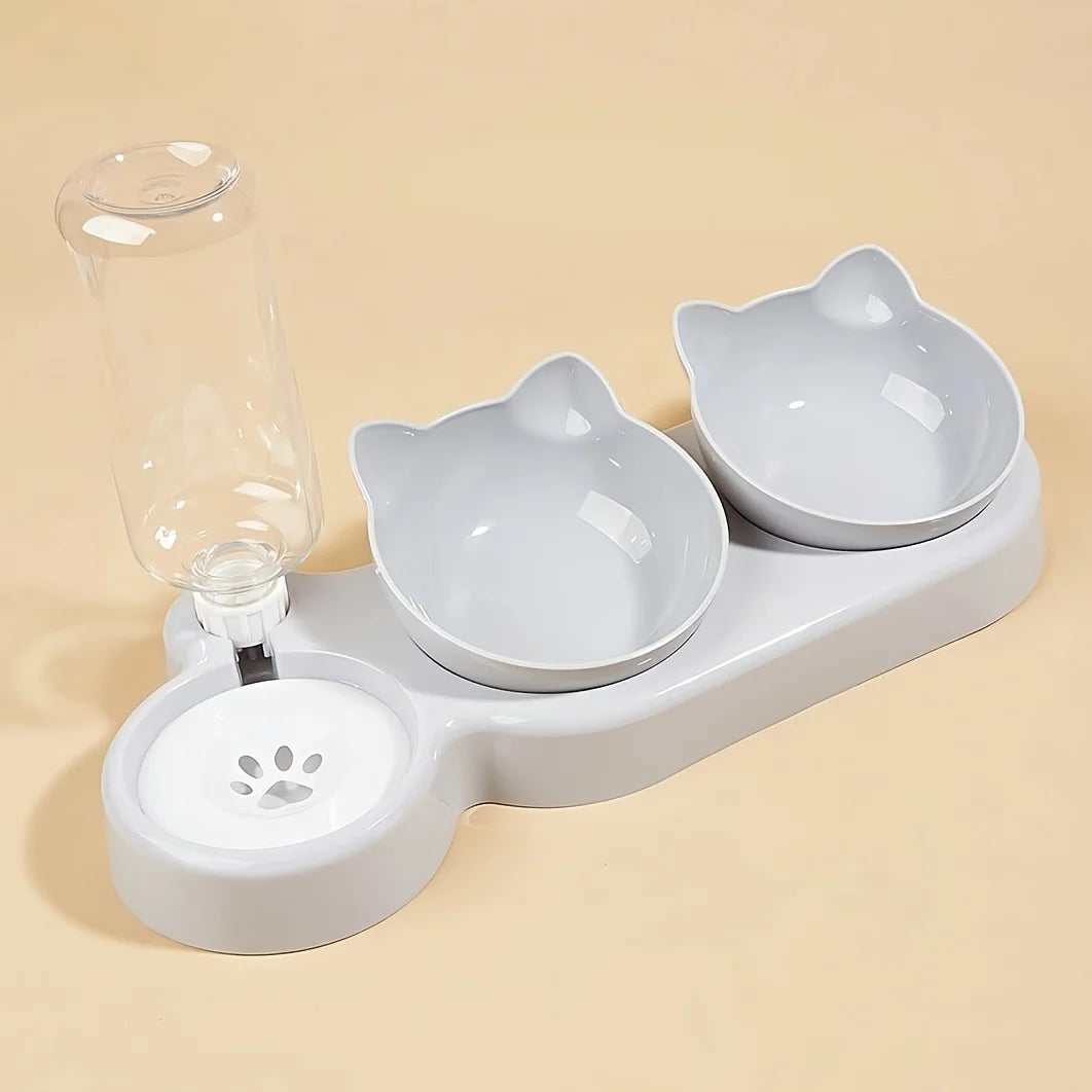 3-in-1 Erhöhtes Katzennapf-Set mit Wasserspender