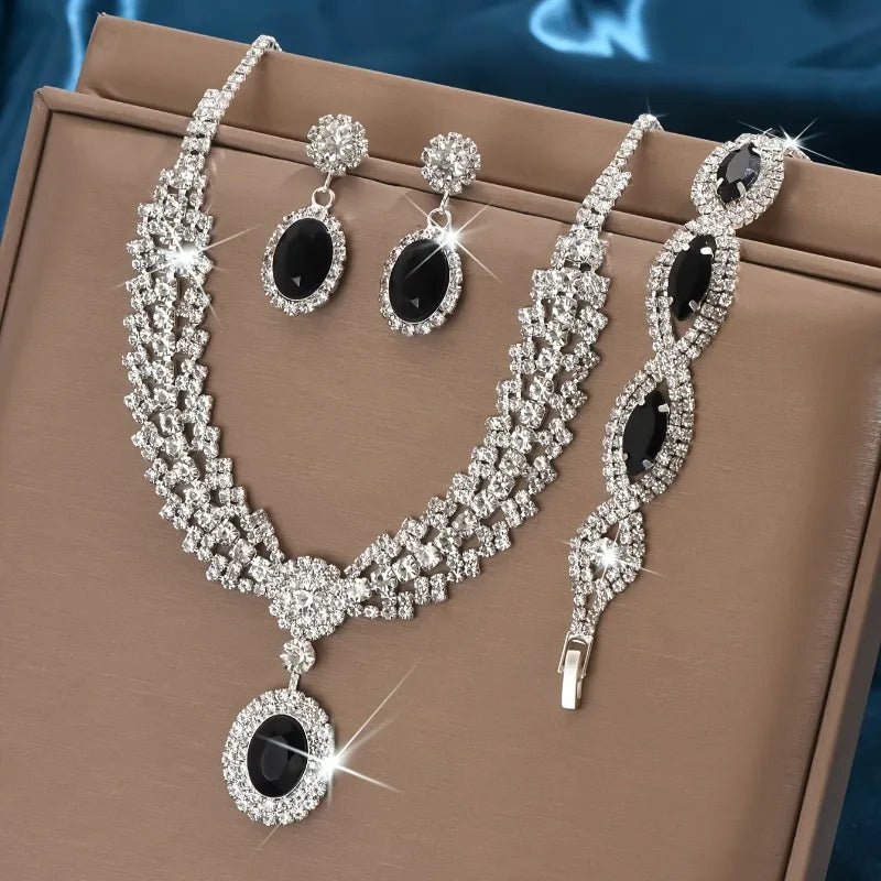 Elegantes Brautschmuck-Set – Halskette und Ohrringe mit Kristall (verschiedene Farben)