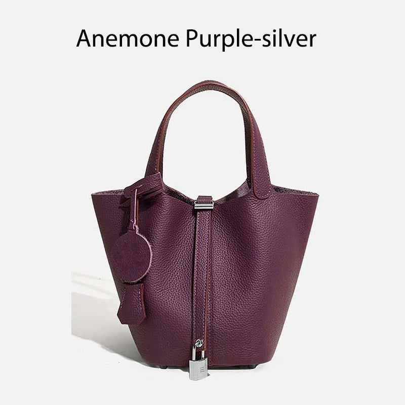 Sac Seau en Cuir pour Femme - Sac à Main en Cuir Véritable | Grand Sac Fourre-Tout avec Ferrure Argentée