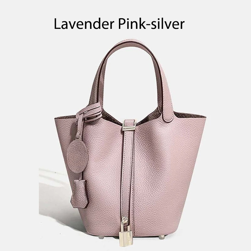 Sac Seau en Cuir pour Femme - Sac à Main en Cuir Véritable | Grand Sac Fourre-Tout avec Ferrure Argentée
