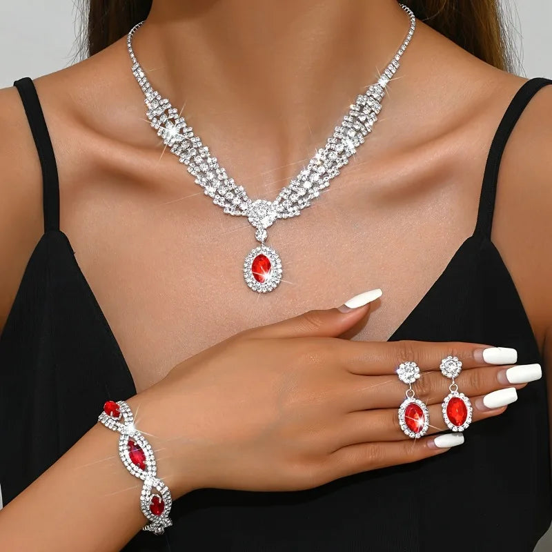 Elegantes Brautschmuck-Set – Halskette und Ohrringe mit Kristall (verschiedene Farben)
