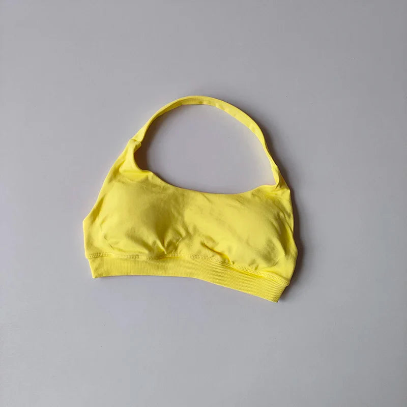 Soutien-gorge de sport rembourré – Soutien-gorge d'entraînement sans couture antichoc avec bretelles tour de cou, maintien moyen