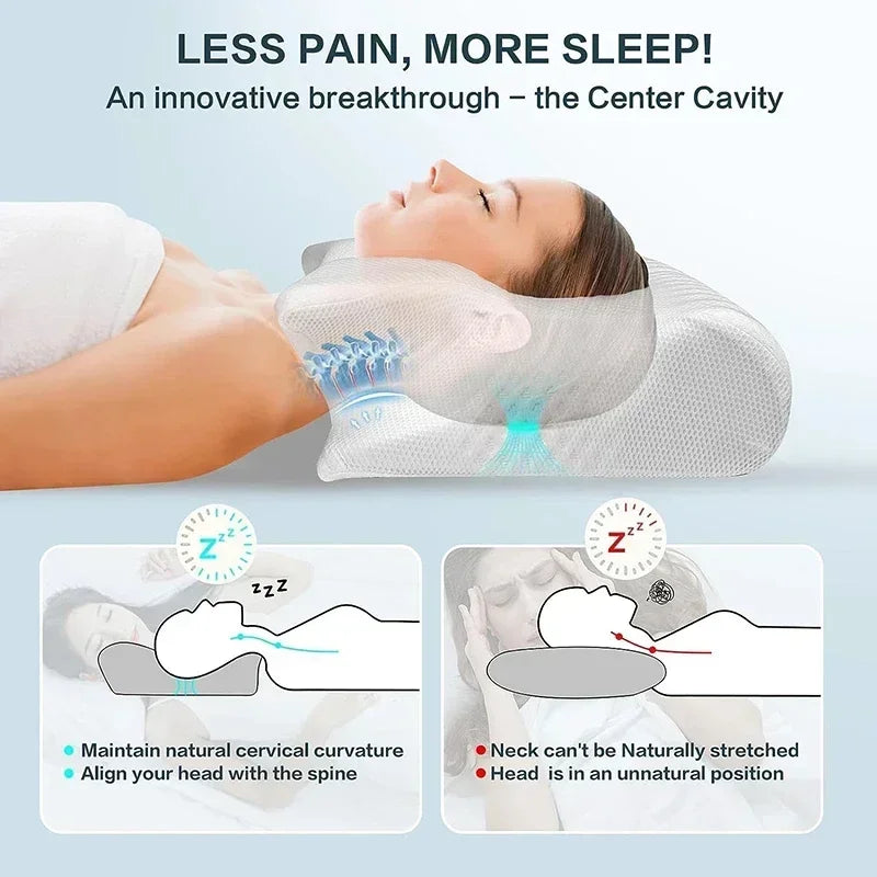 Neues 2-in-1 Ergonomisches Memory Foam Kissen, Hilfe bei Schlaf, Nackenschutz, zervikales orthopädisches Reise-Nackenkissen zum Schlafen für Zuhause
