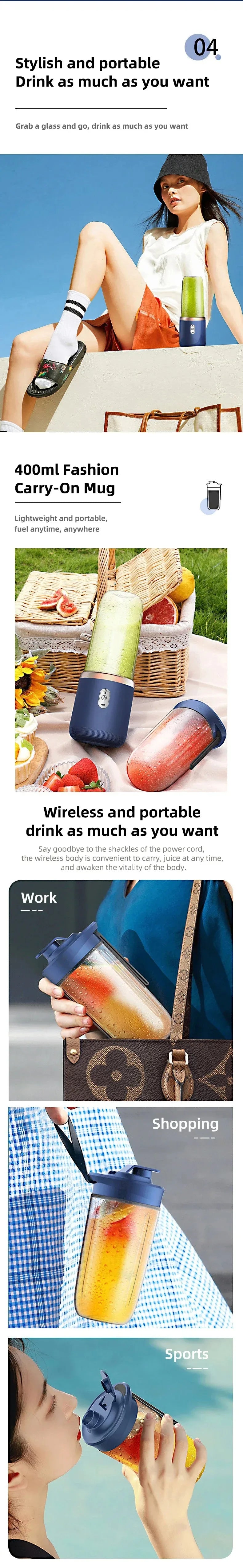 6 Farben 400ml Tragbarer USB Mixer Elektrischer Reise-Entsafterbecher für Smoothies Milchshakes Küchen-Mini-Mixer-Werkzeug