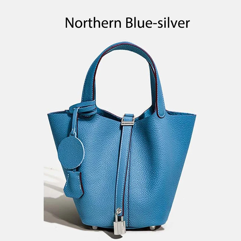 Sac Seau en Cuir pour Femme - Sac à Main en Cuir Véritable | Grand Sac Fourre-Tout avec Ferrure Argentée