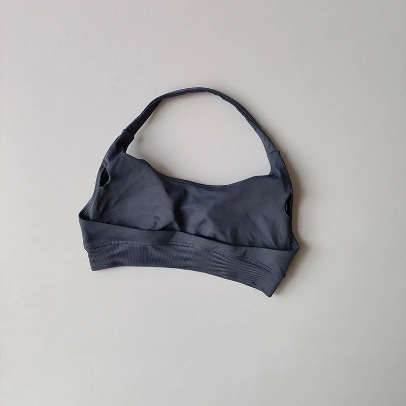 Soutien-gorge de sport rembourré – Soutien-gorge d'entraînement sans couture antichoc avec bretelles tour de cou, maintien moyen