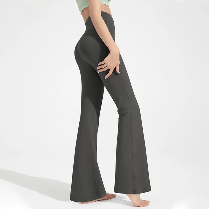 Hoch taillierte Yogahose für Outdoor-Running und Fitness - Hüfthebendes Schlaghosen-Design