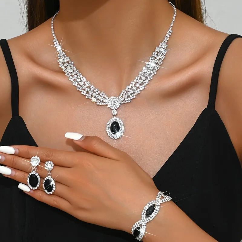 Elegantes Brautschmuck-Set – Halskette und Ohrringe mit Kristall (verschiedene Farben)