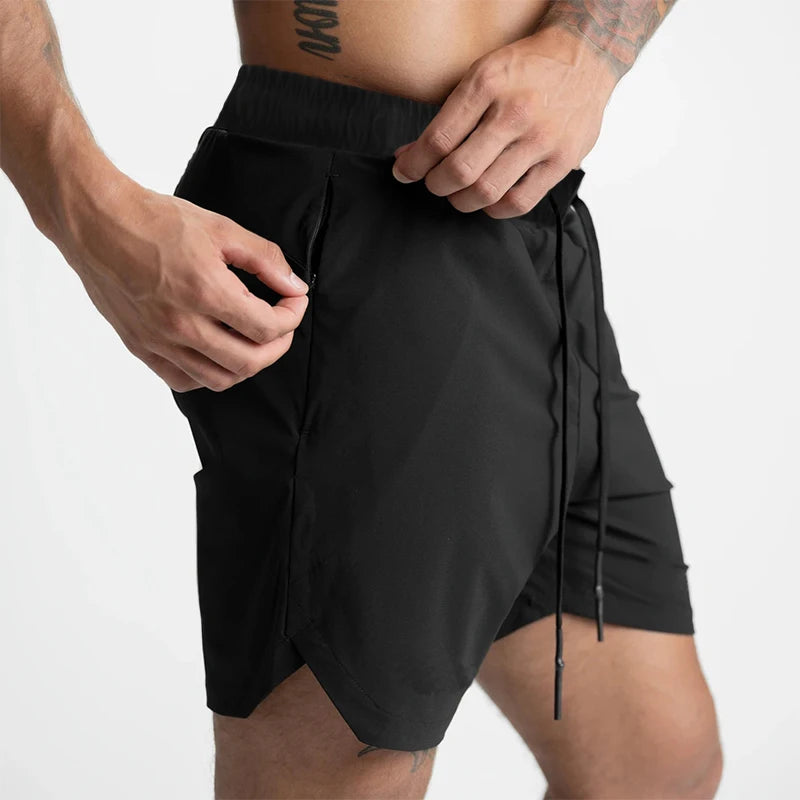 2024 Herren Laufshorts Einlagig Gewebt Schnell Trocknend Fitnessstudio Einfarbig Fitness Sport Freizeit Training Sportbekleidung Fünfpunkt-Hose Neu